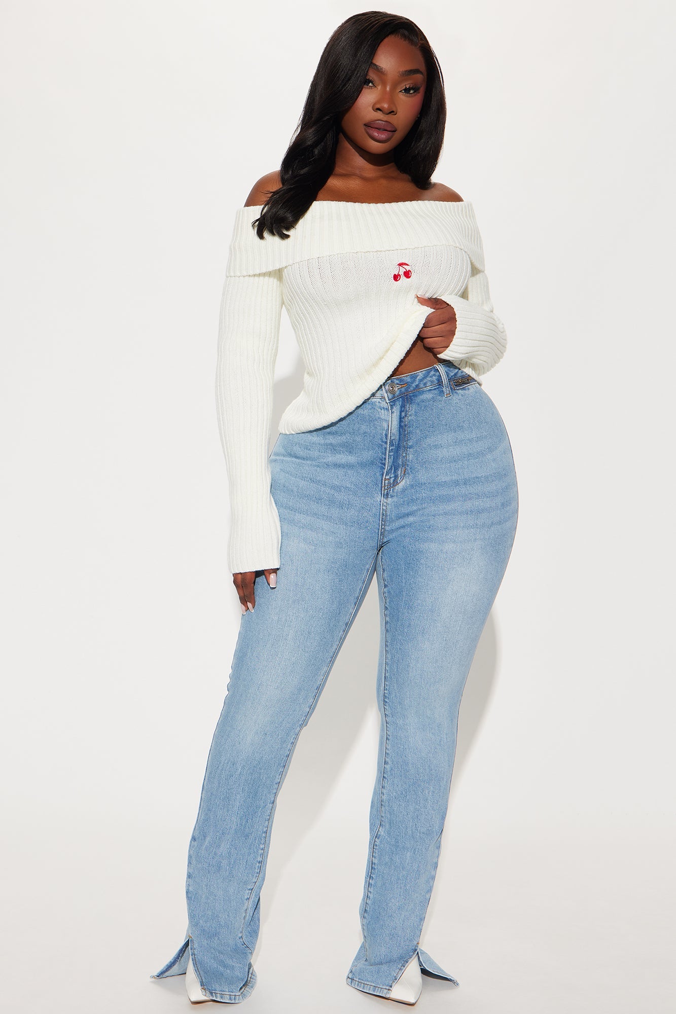 Out For The Night Split Hem Bootcut Jeans - Light Wash
