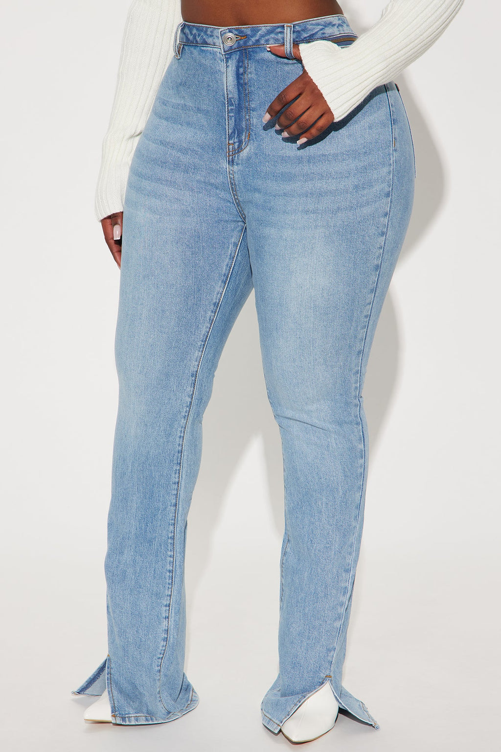 Out For The Night Split Hem Bootcut Jeans - Light Wash