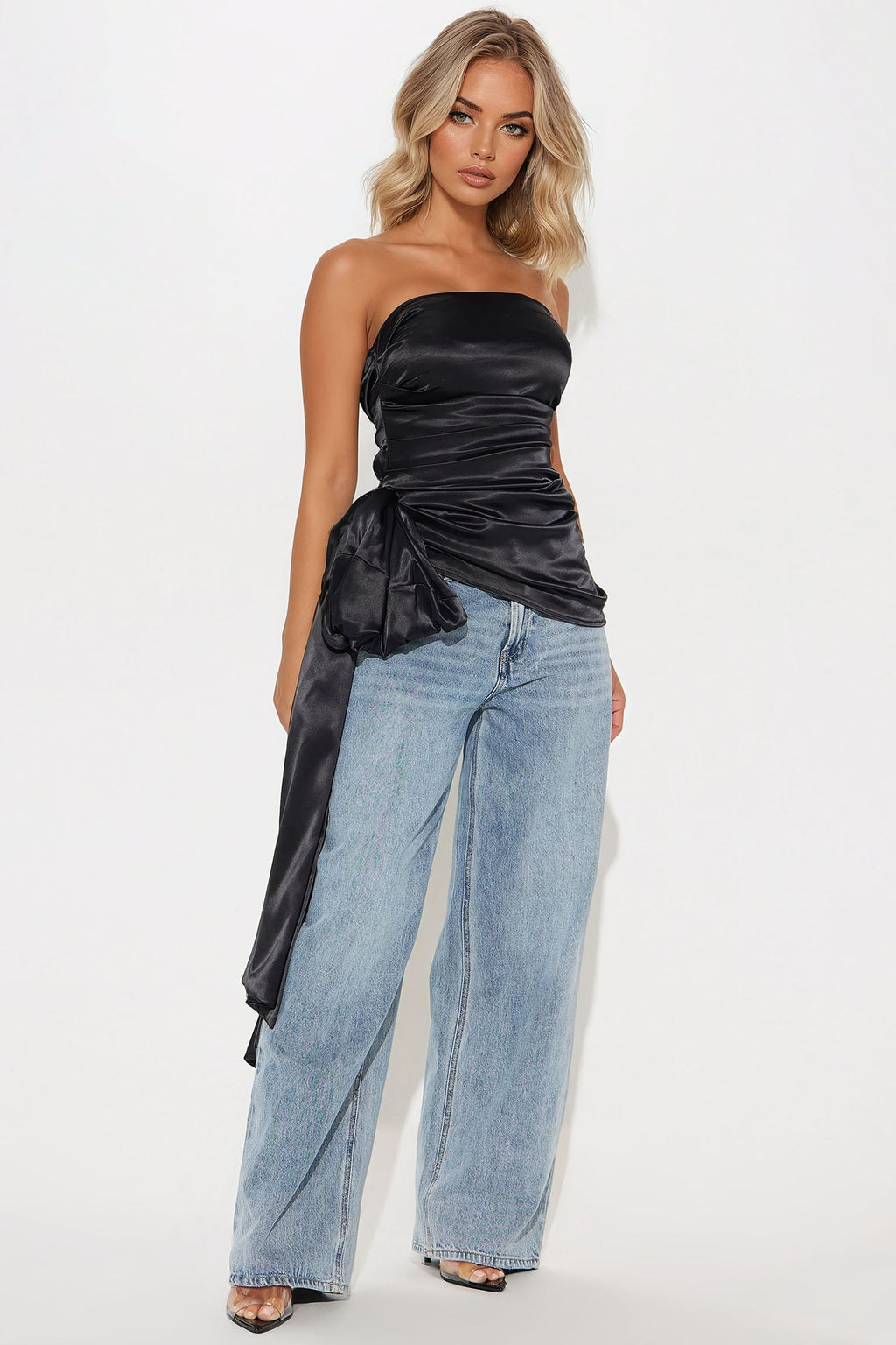 Marlina Bow Satin Top - Black