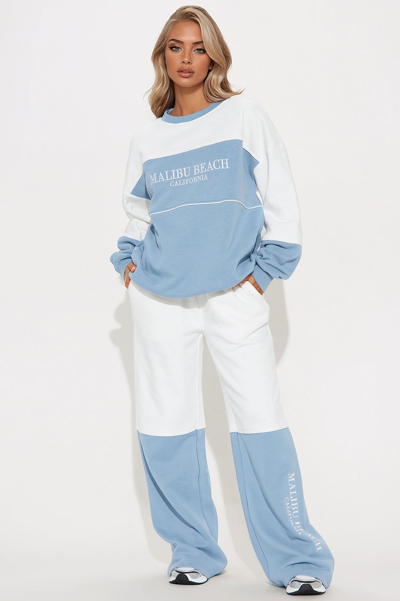 Malibu Fleece Wide Leg Sweatsuit Set - Dusty Blue