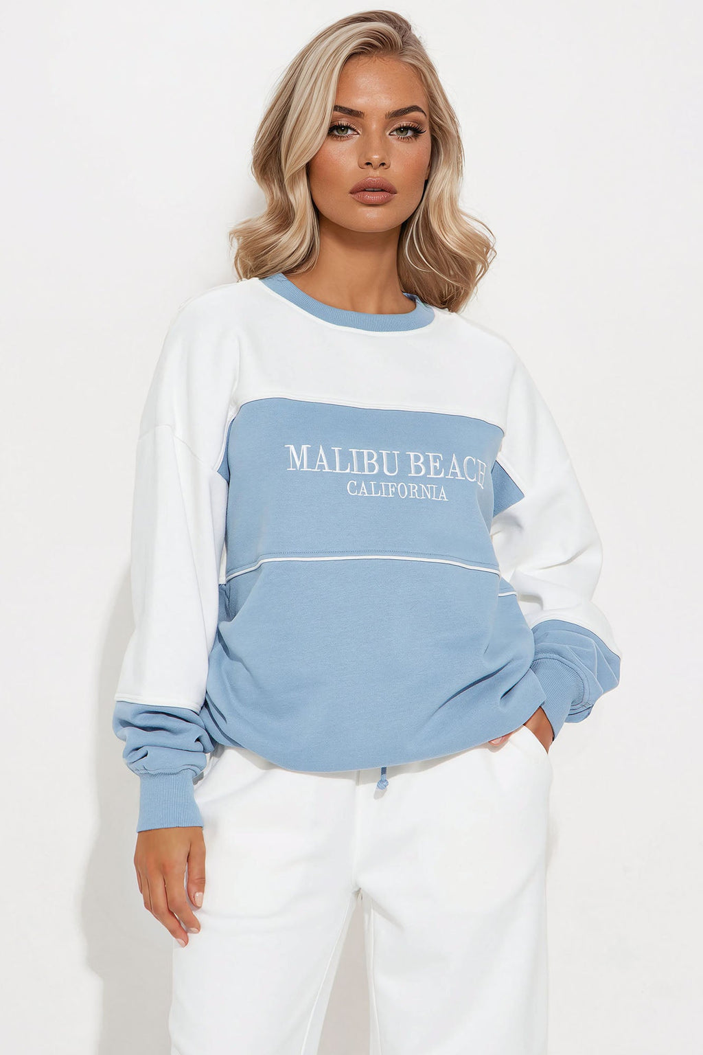 Malibu Fleece Wide Leg Sweatsuit Set - Dusty Blue