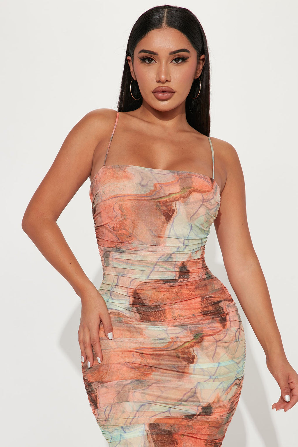 Aryana Mesh Midi Dress - Mint/combo