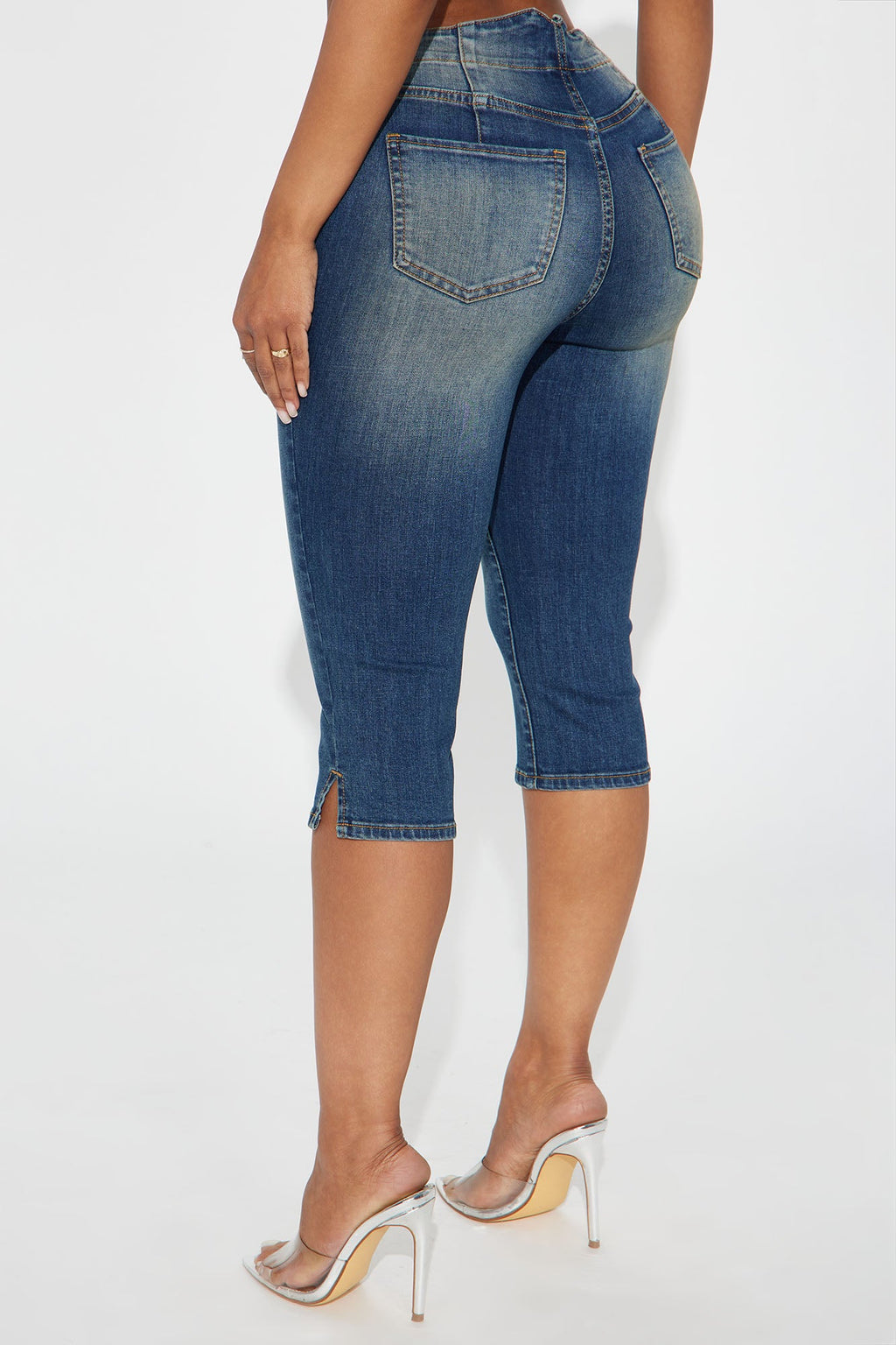 Leveled Up Lace Up Stretch Denim Capris - Dark Wash