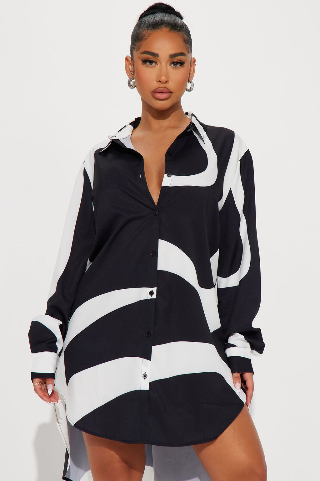 Jayde Button Up Mini Dress - Black/White