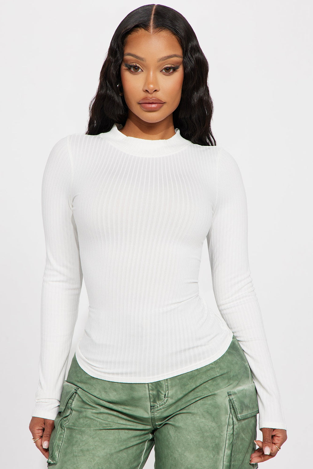 Rita Ribbed Long Sleeve Tee - White