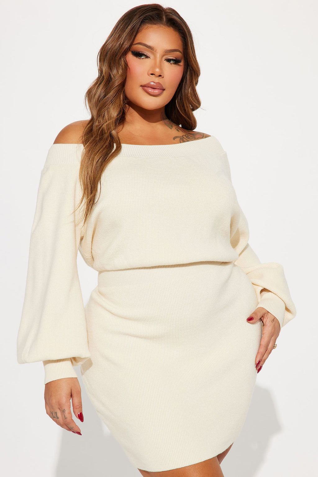 Elated Off The Shoulder Mini Dress - Cream