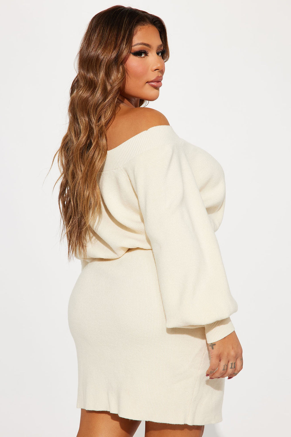 Elated Off The Shoulder Mini Dress - Cream