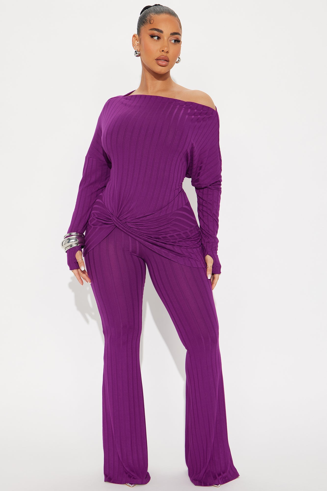 Christie Off Shoulder Pant Set - Purple