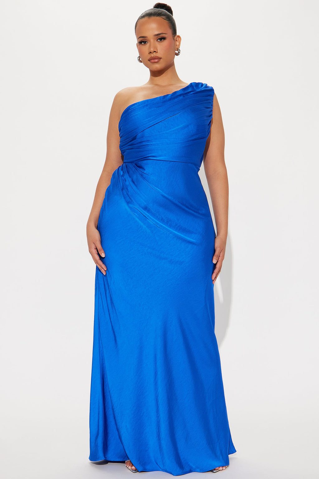 Katia Satin One Shoulder Maxi Dress - Royal