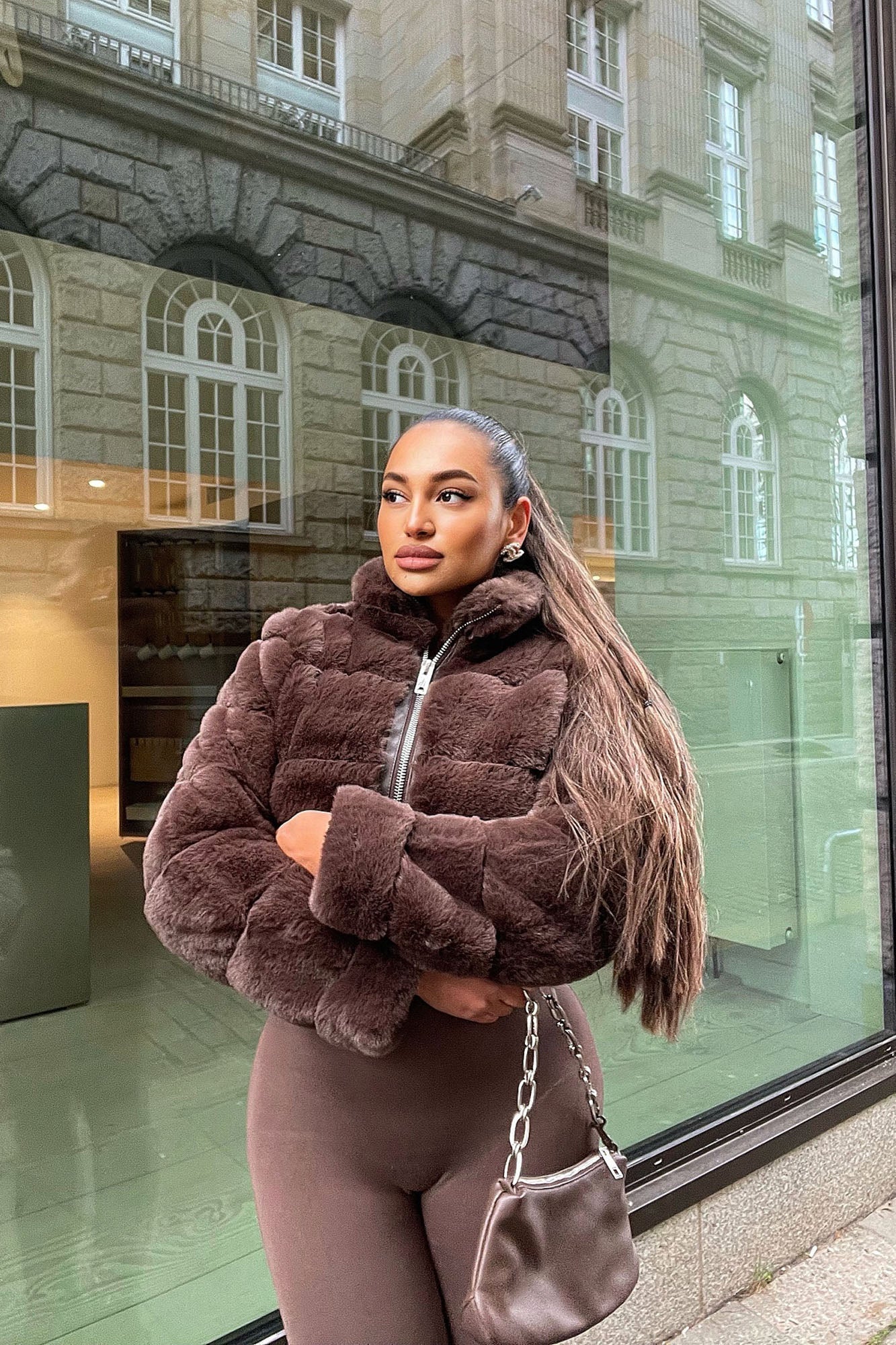 Ella Faux Fur Jacket - Brown