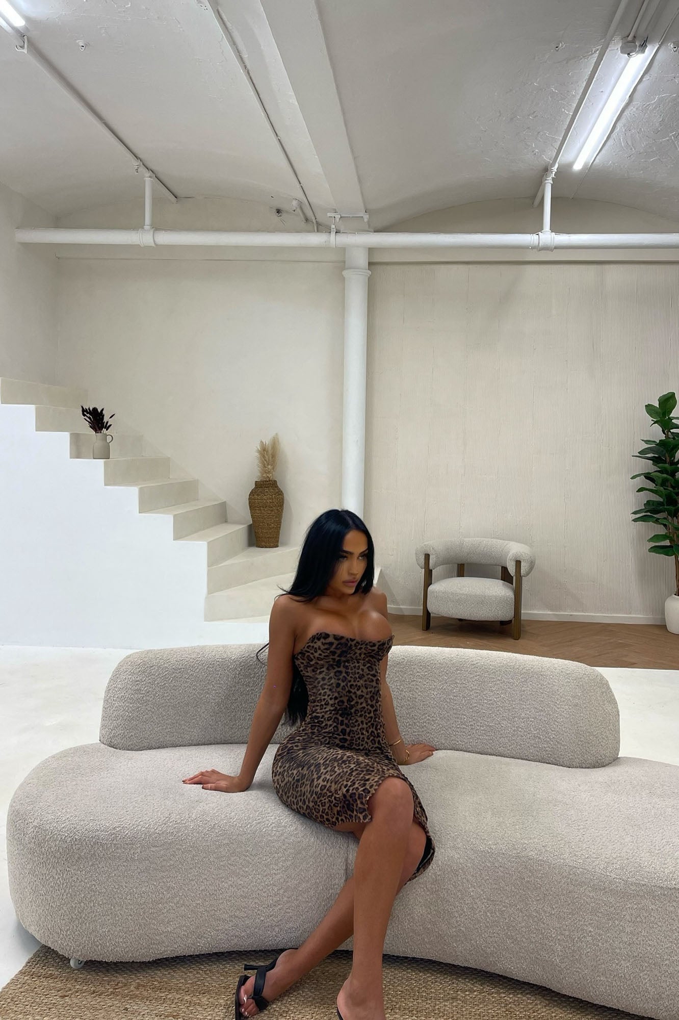 Leona Mesh Midi Dress - Brown/combo