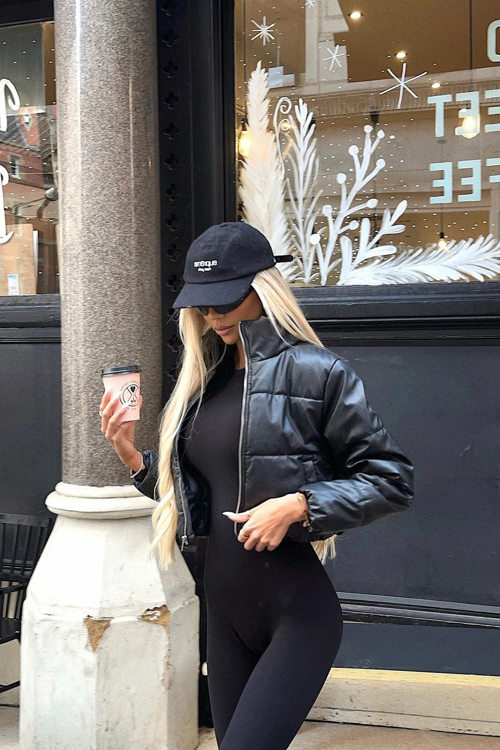 Vixen Faux Leather Puffer Jacket - Black