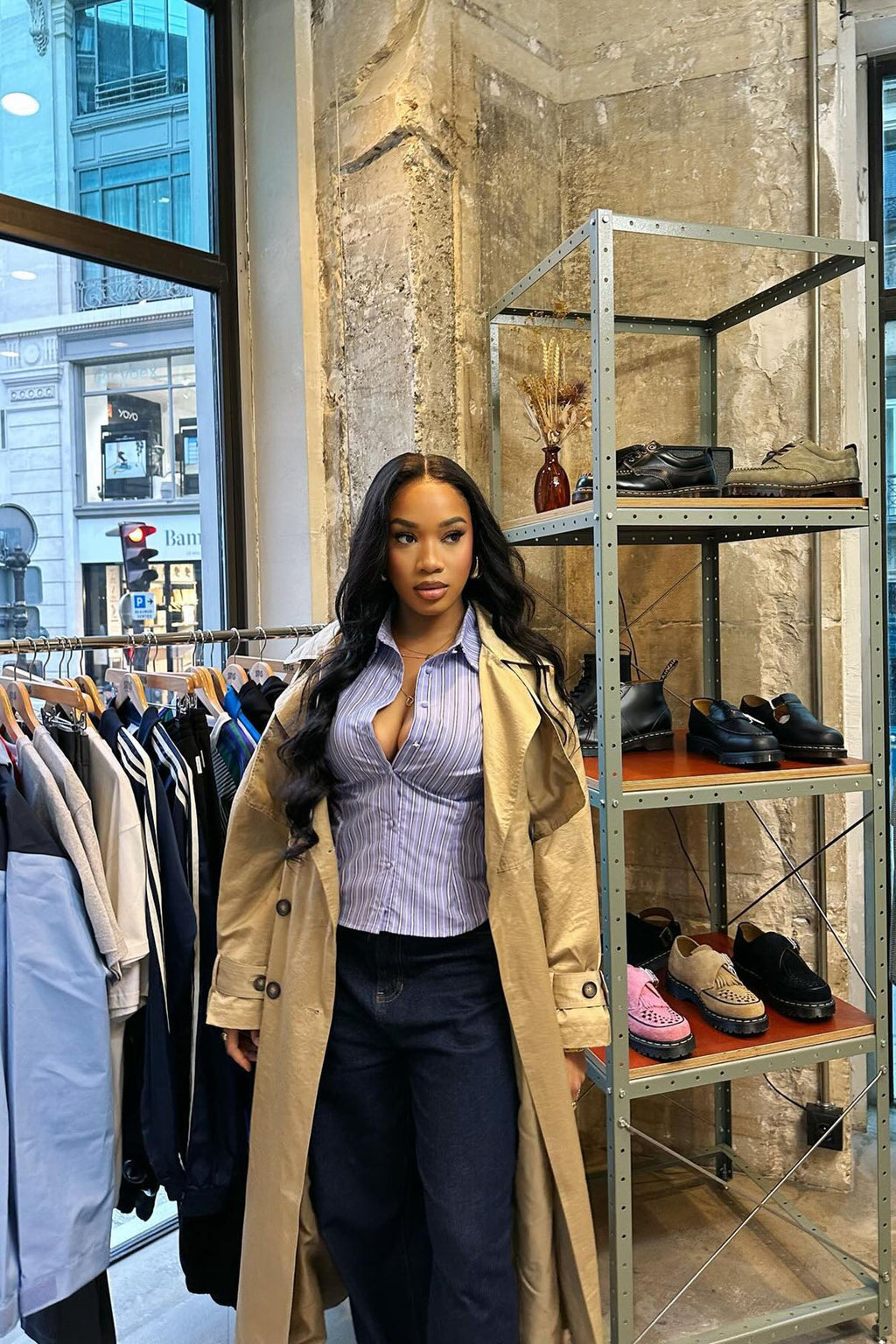 Morgan Striped Poplin Shirt - Blue/combo