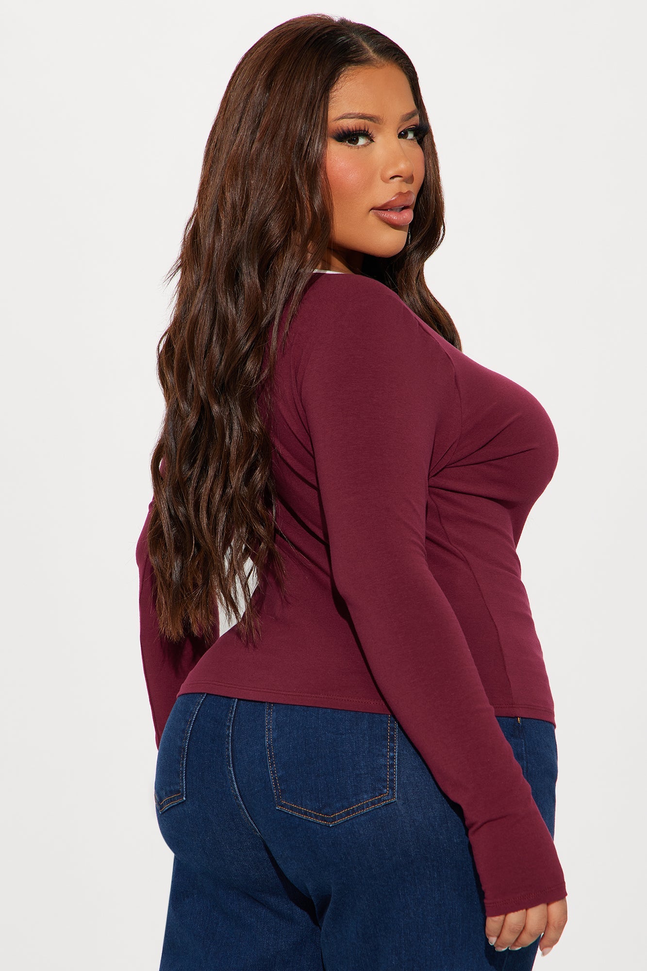 Macie Off Shoulder Long Sleeve Top - Burgundy/combo