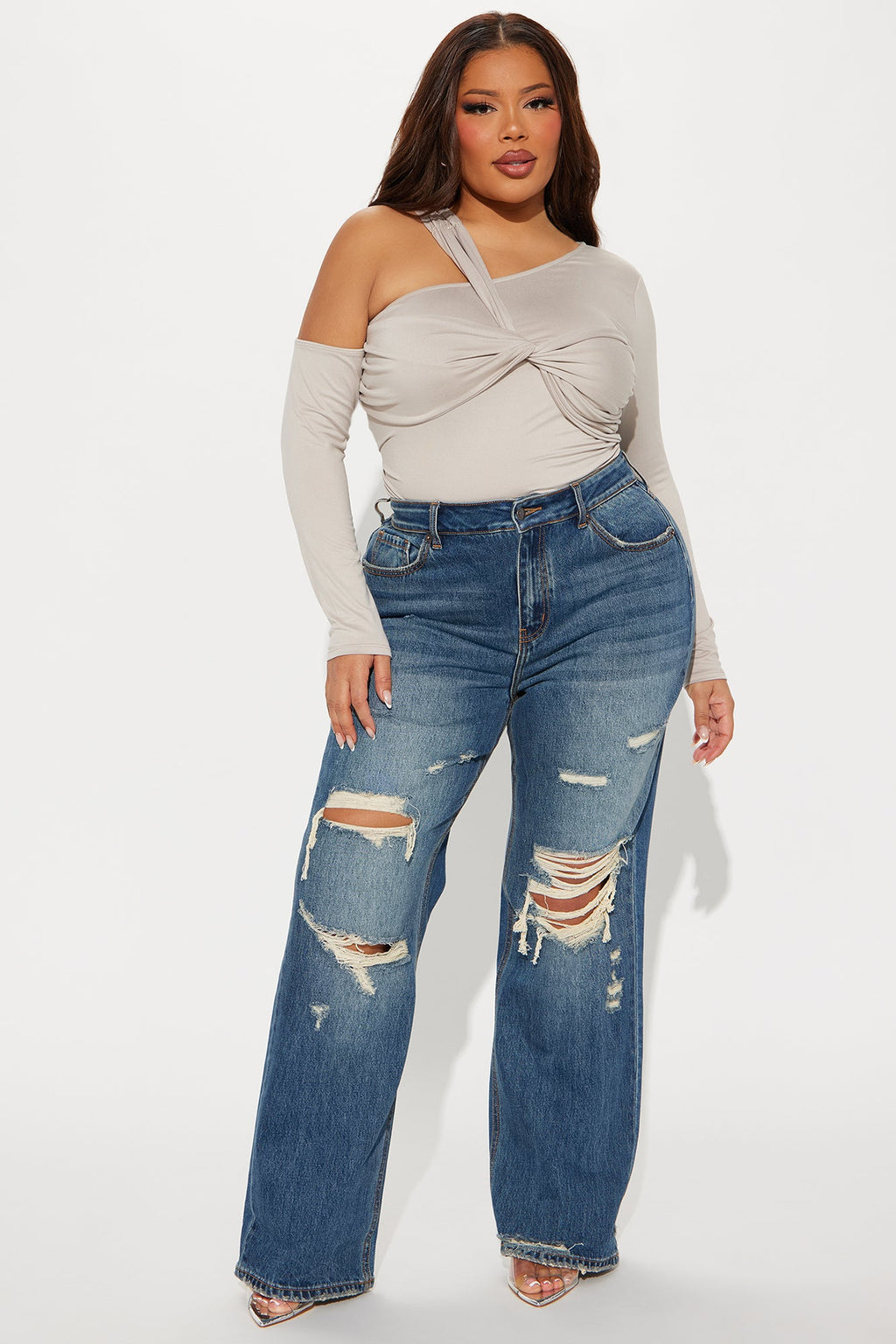 Emory Twist Off Shoulder Top - Taupe