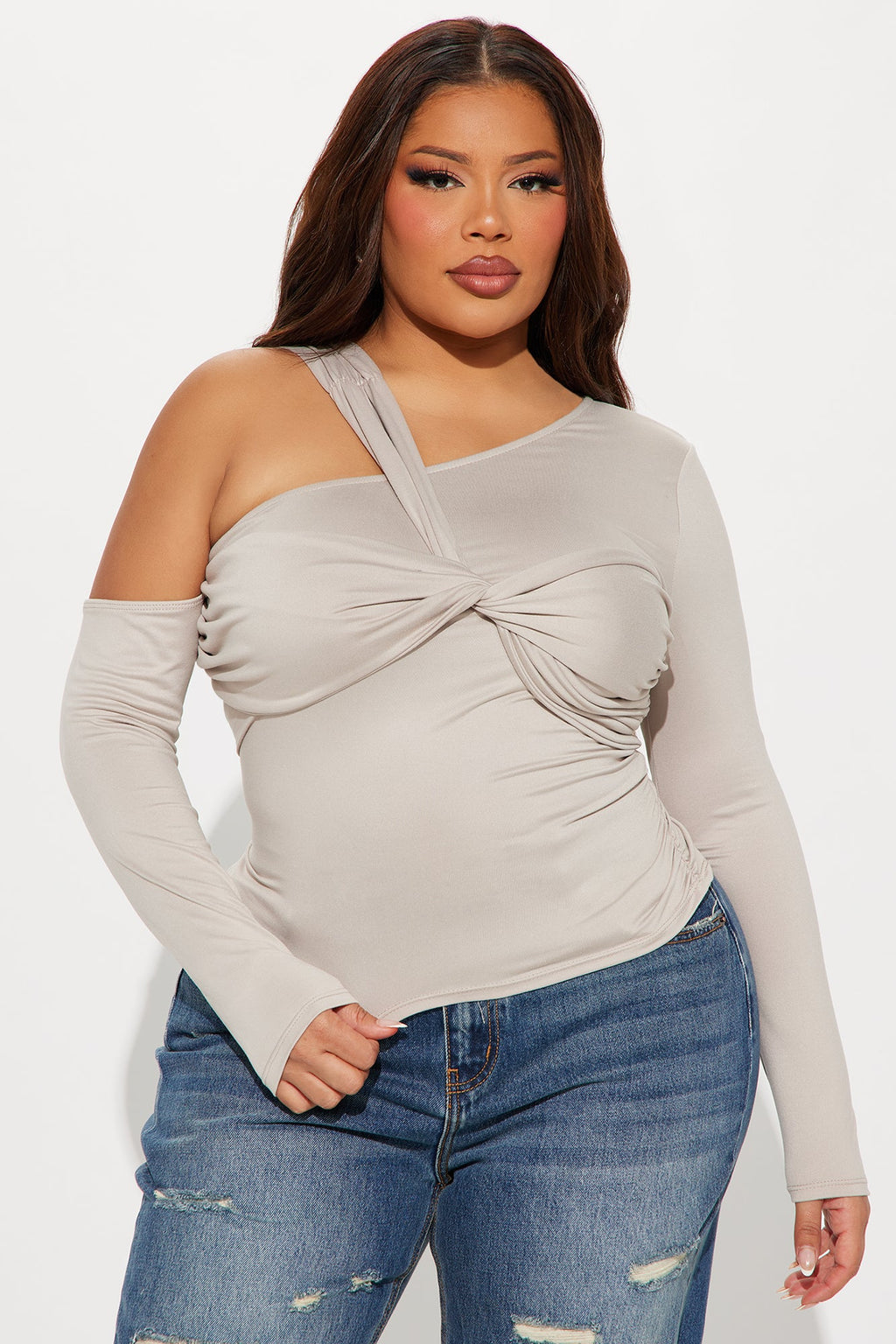 Emory Twist Off Shoulder Top - Taupe