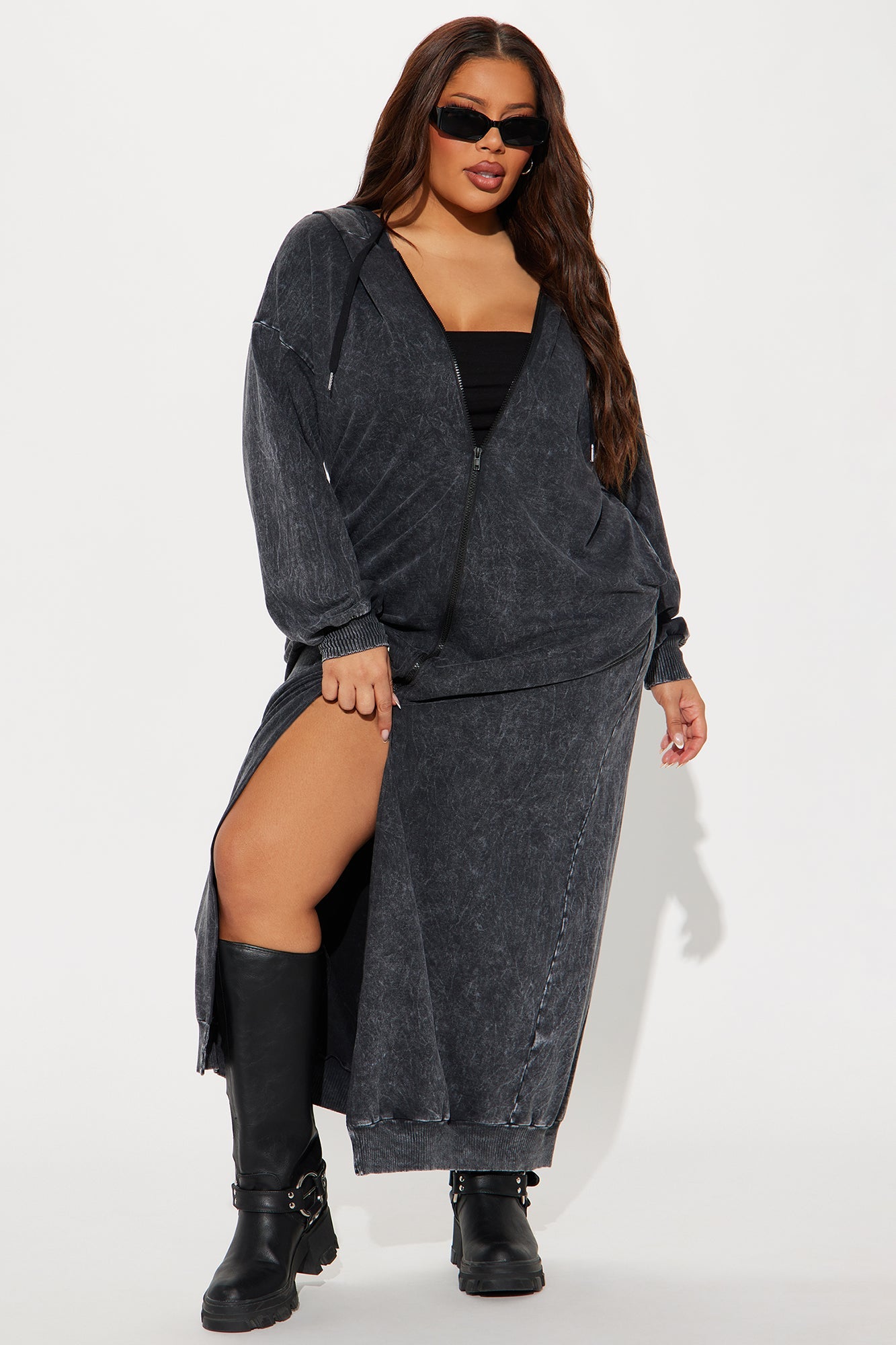 Hannah Hooded Maxi Dress - Black Wash