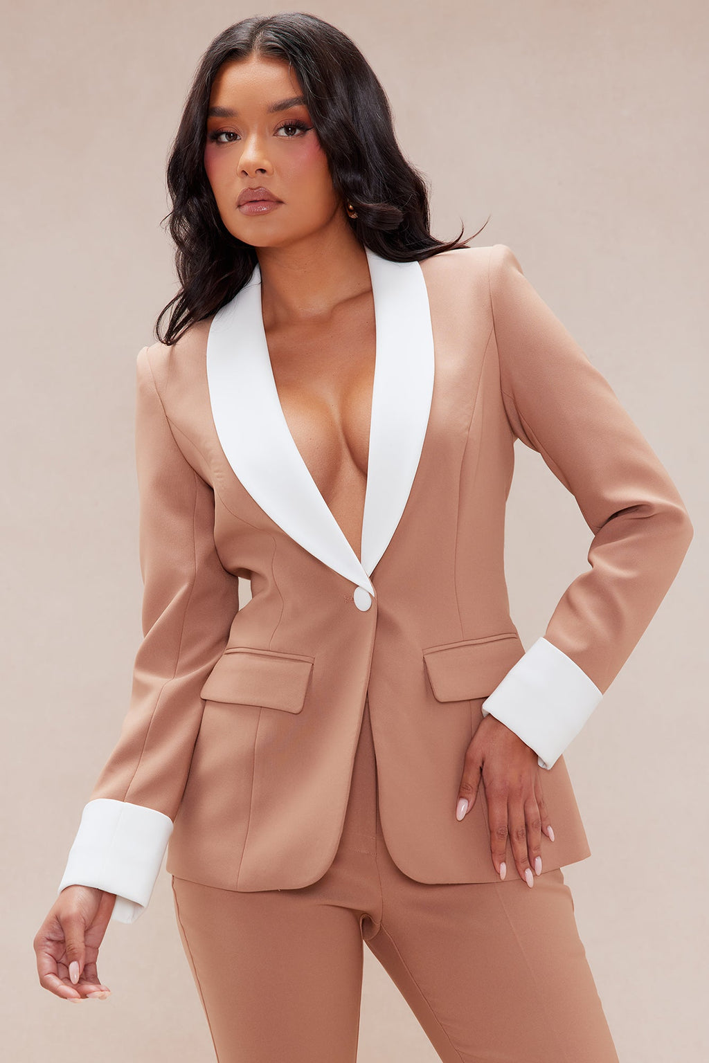 Bianca Blazer Suit Set - Taupe/combo