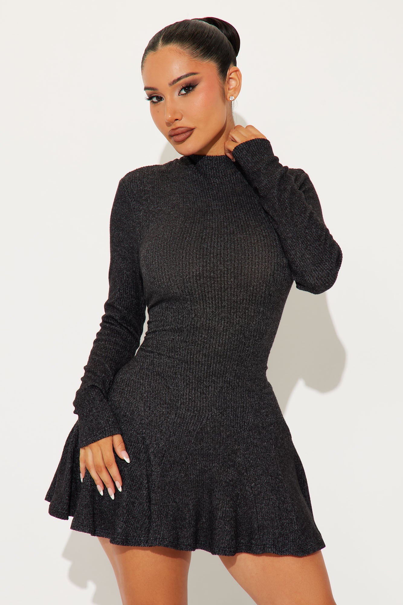 Jenna Turtleneck Mini Dress - Charcoal