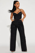 Cheer Up Sequin Cargo Pant - Black