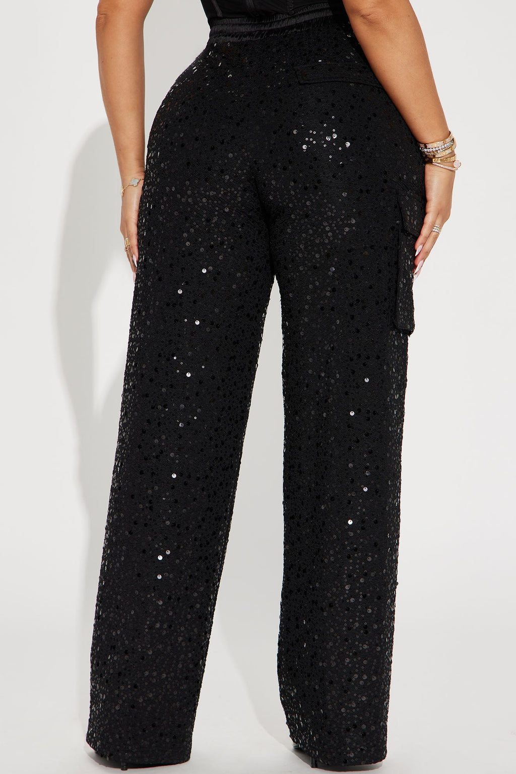 Cheer Up Sequin Cargo Pant - Black