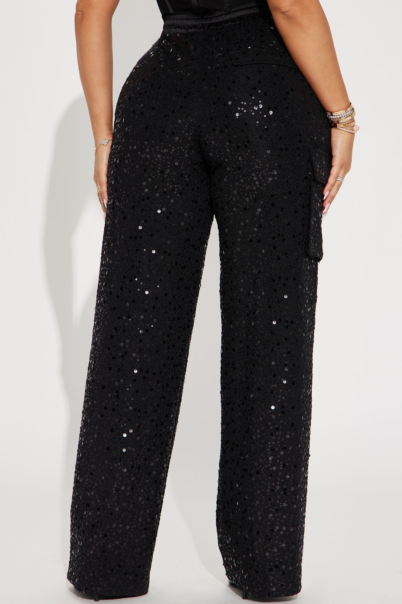 Cheer Up Sequin Cargo Pant - Black