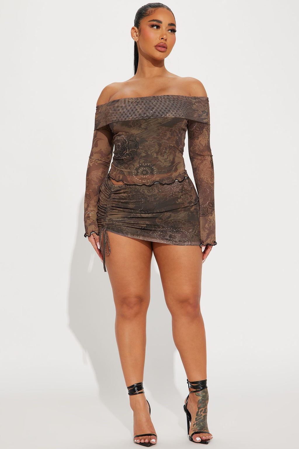 Luna Mesh Skirt Set - Brown