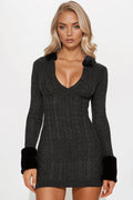 Keep Me Warm Cable Knit Mini Dress - Charcoal