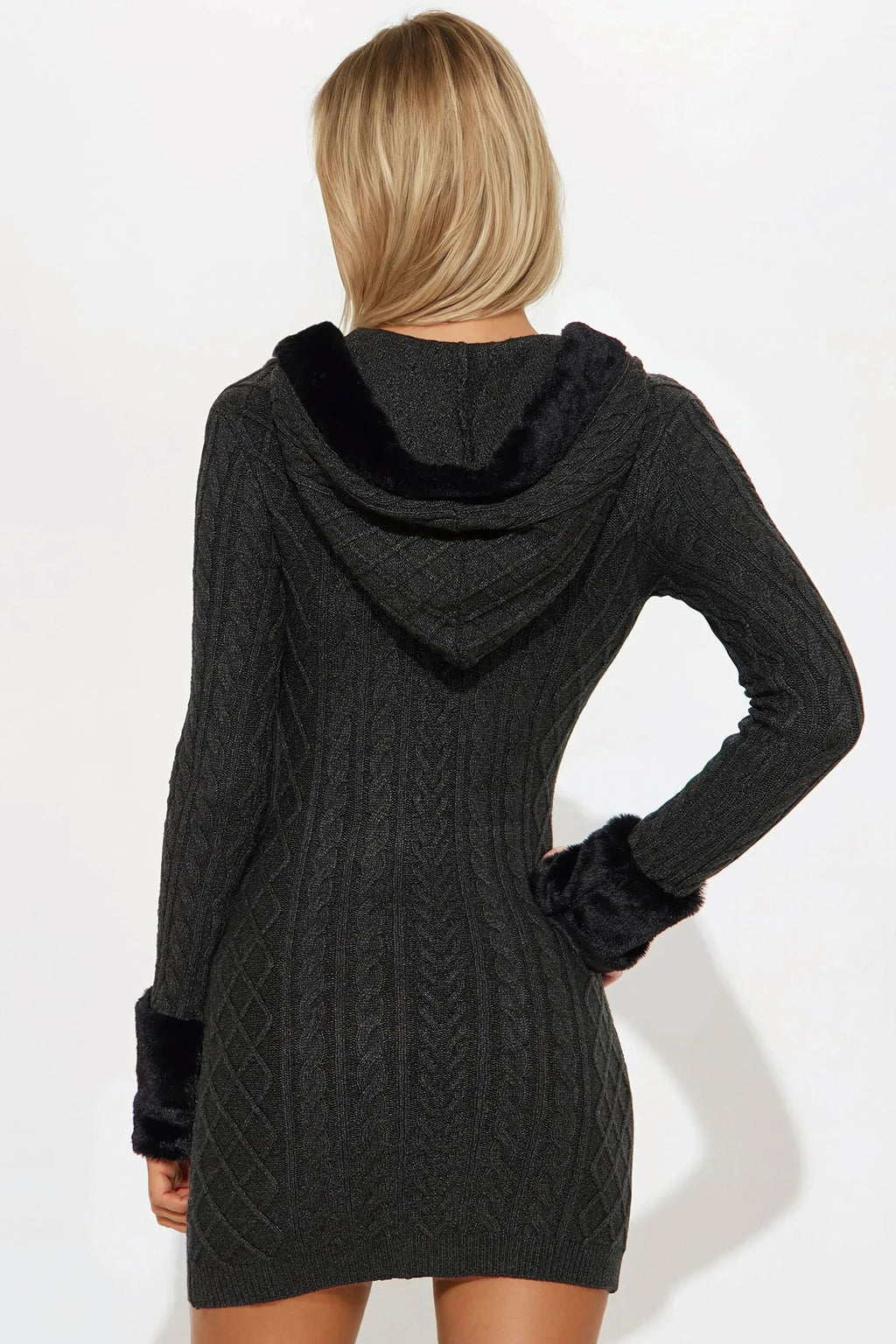 Keep Me Warm Cable Knit Mini Dress - Charcoal