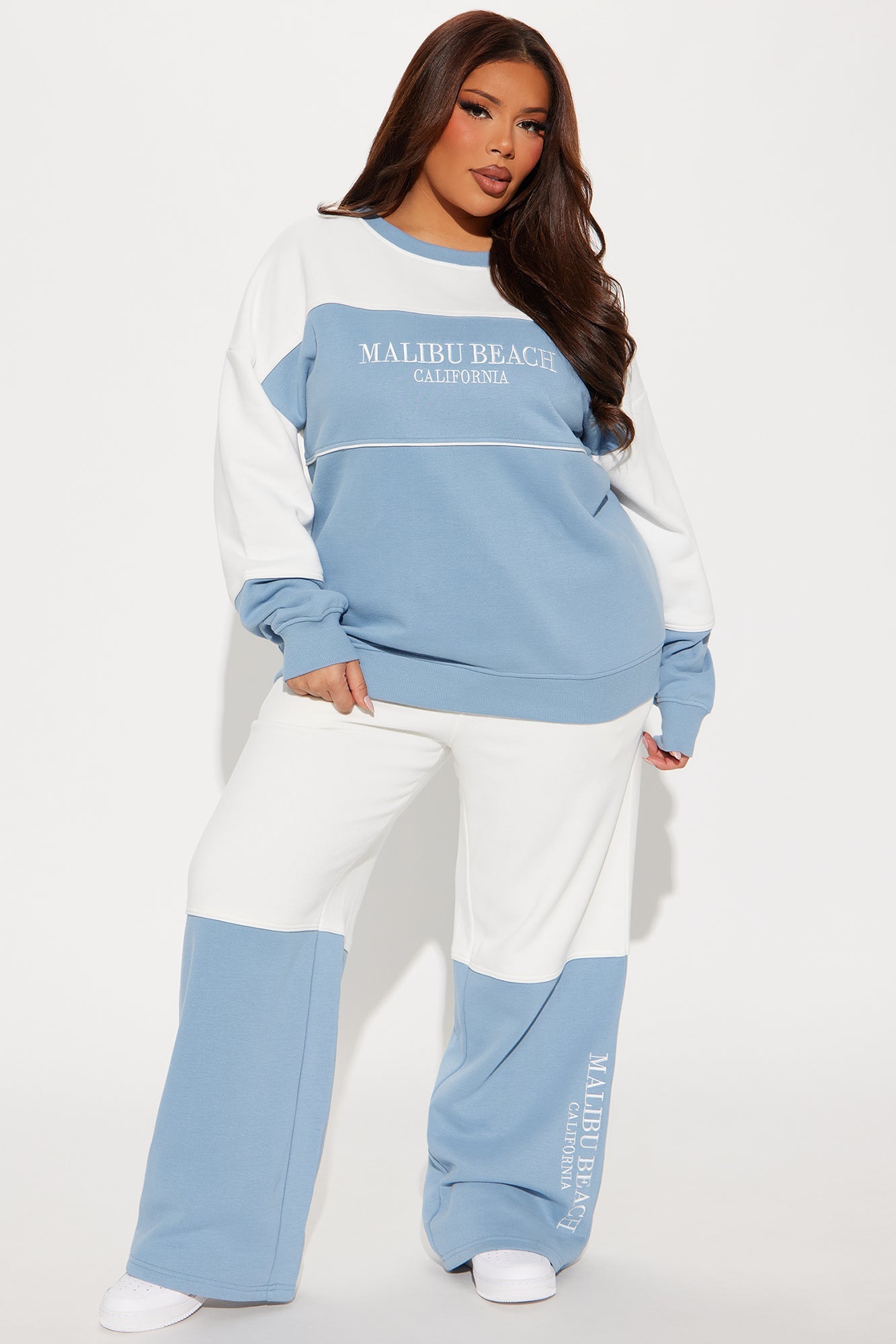 Malibu Fleece Wide Leg Sweatsuit Set - Dusty Blue