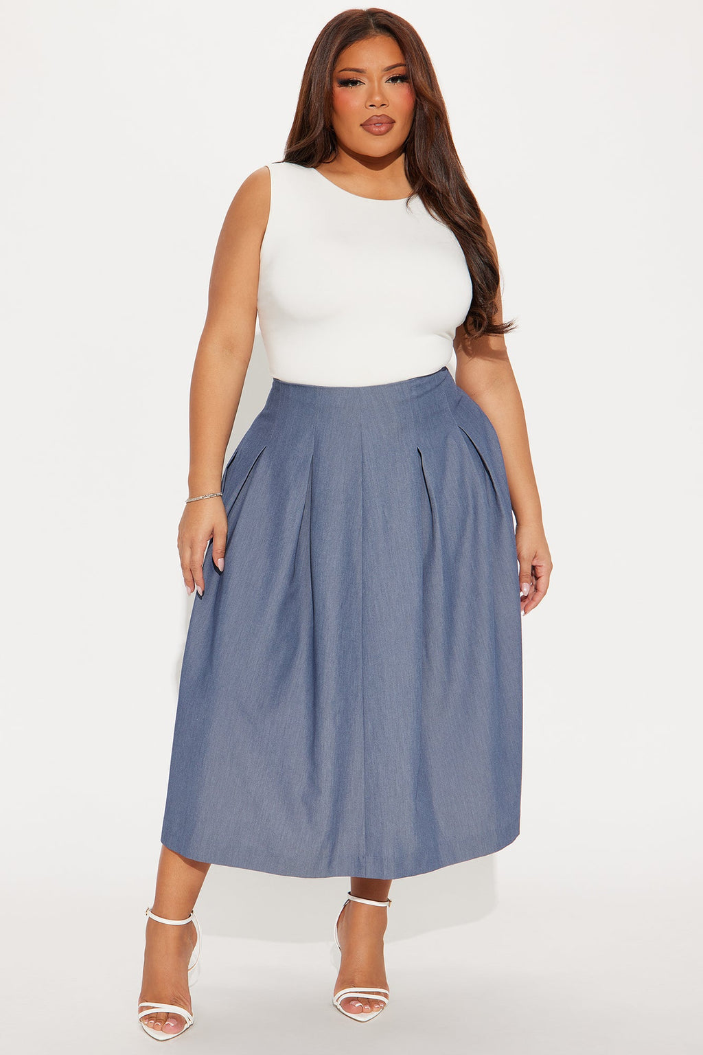 Standing On Business Pleated Midi Skirt - Charcoal