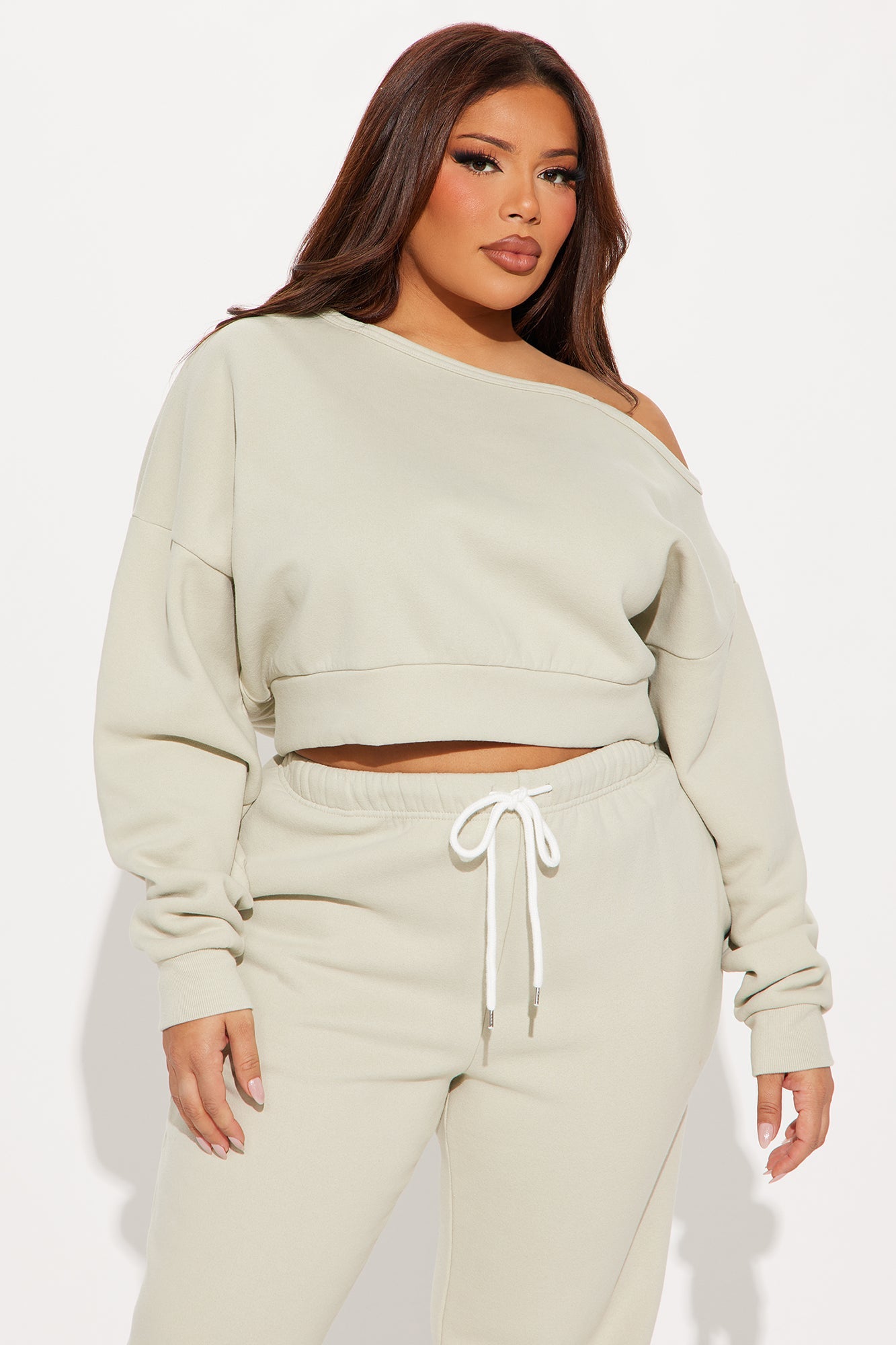Charlotte Off Shoulder Sweatsuit Set - Stone