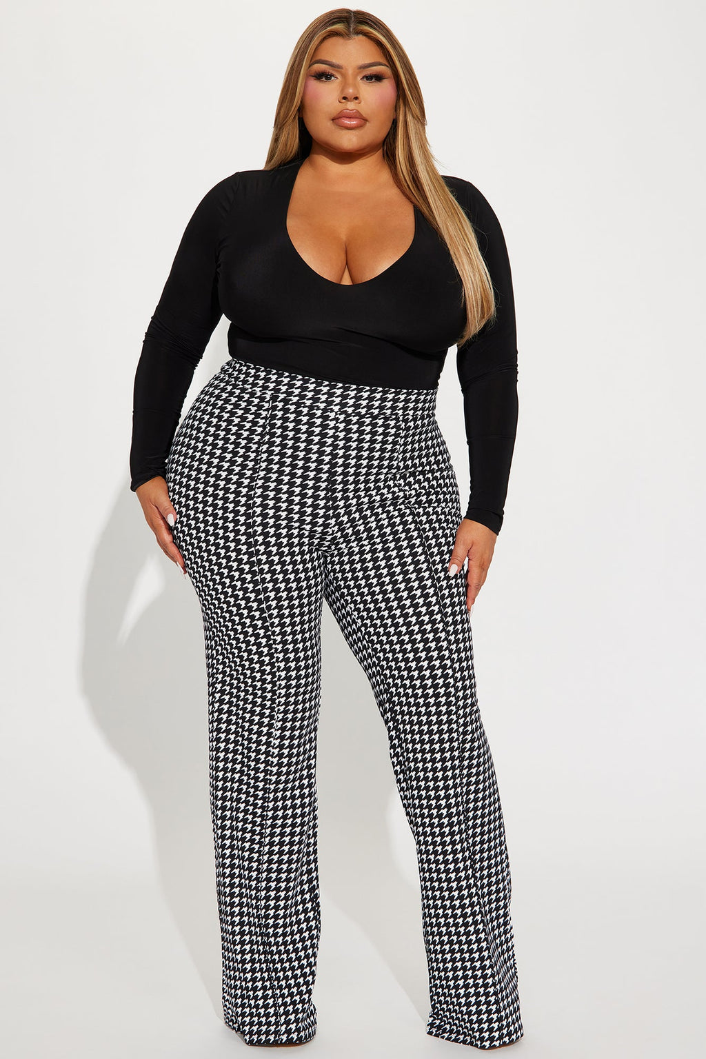 Victoria High Waist Dress Pant Houndstooth 35 - Black/White