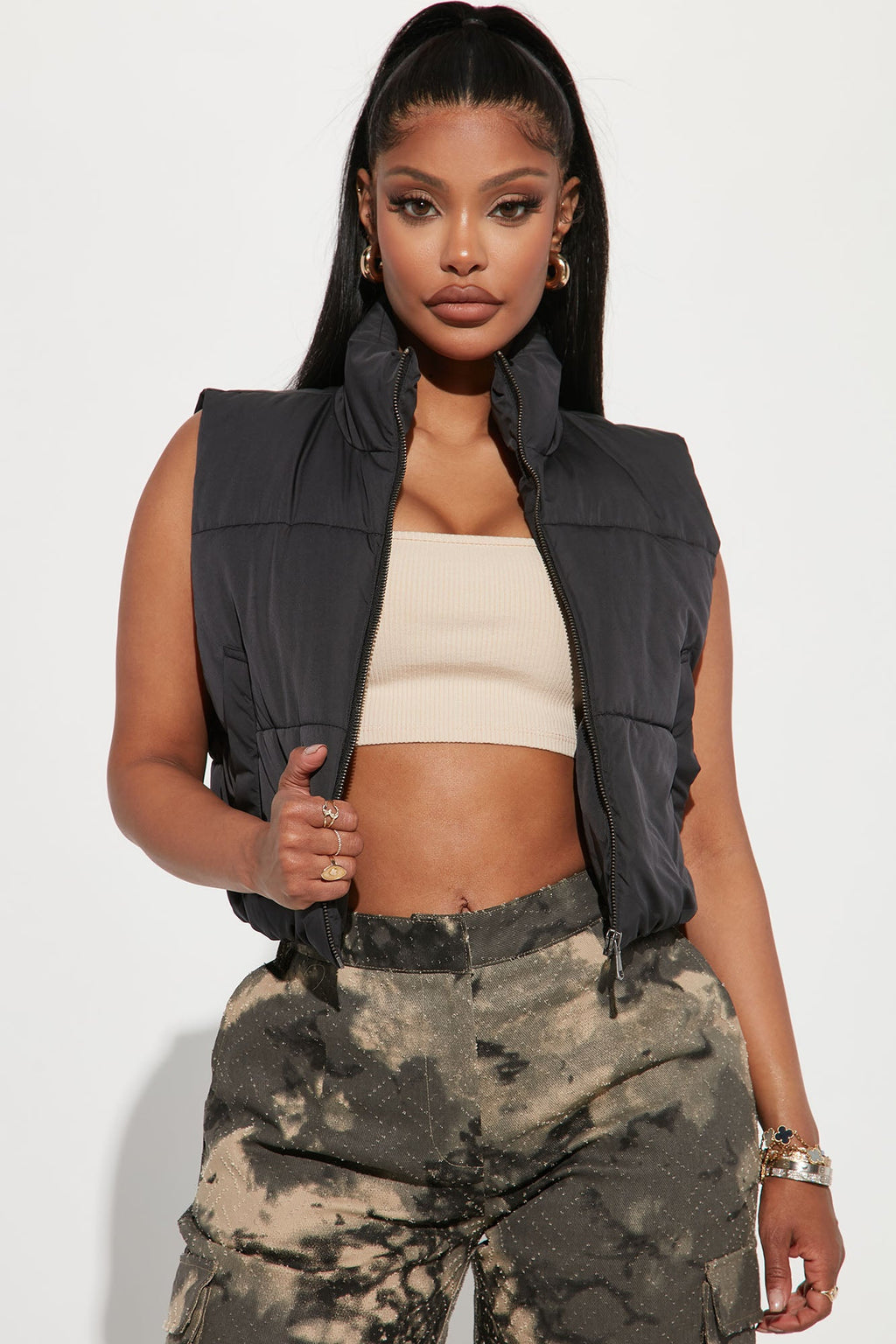 Live More Puffer Vest - Black