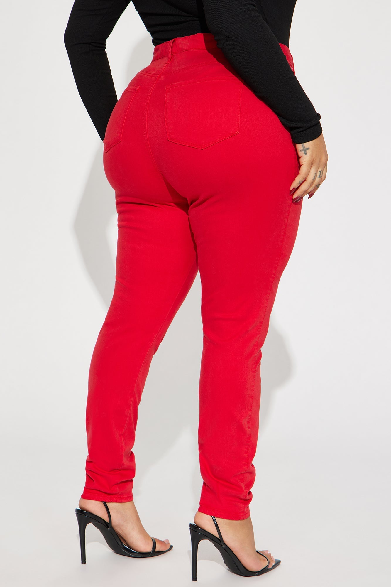 Classic Color High Waist Skinny Jeans - Red