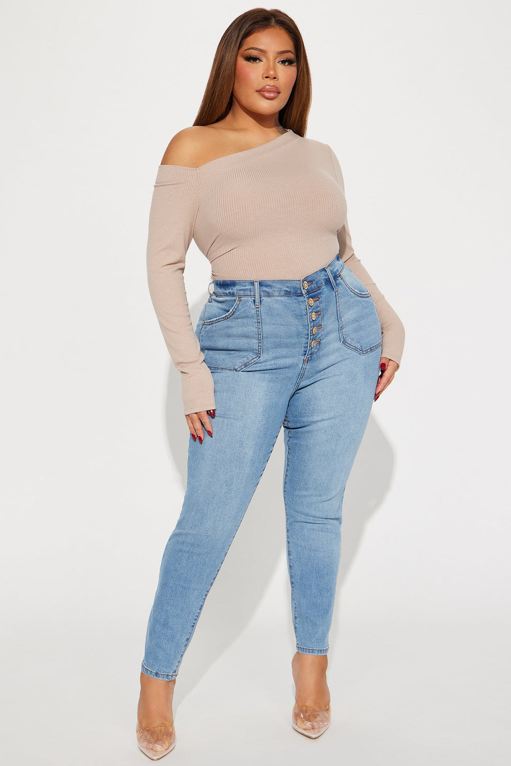 Nequita High Rise Skinny Jeans - Light Blue Wash