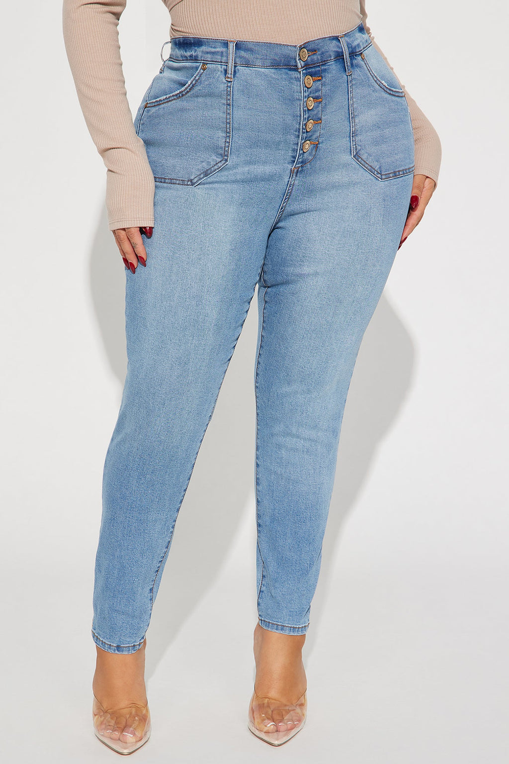 Nequita High Rise Skinny Jeans - Light Blue Wash