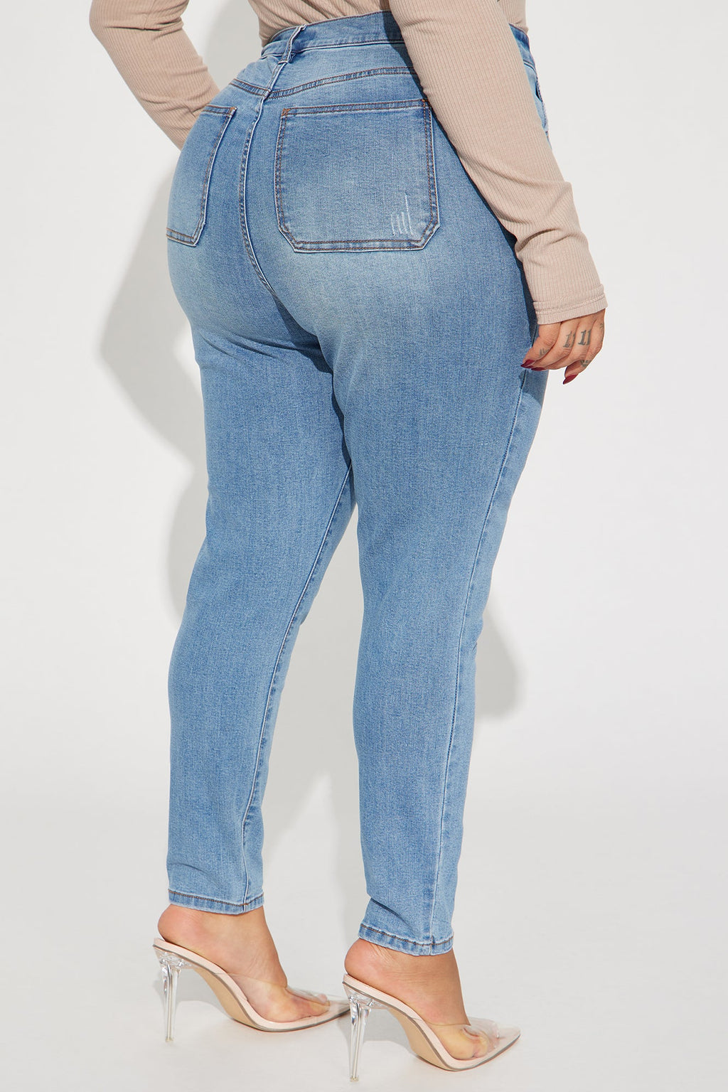 Nequita High Rise Skinny Jeans - Light Blue Wash