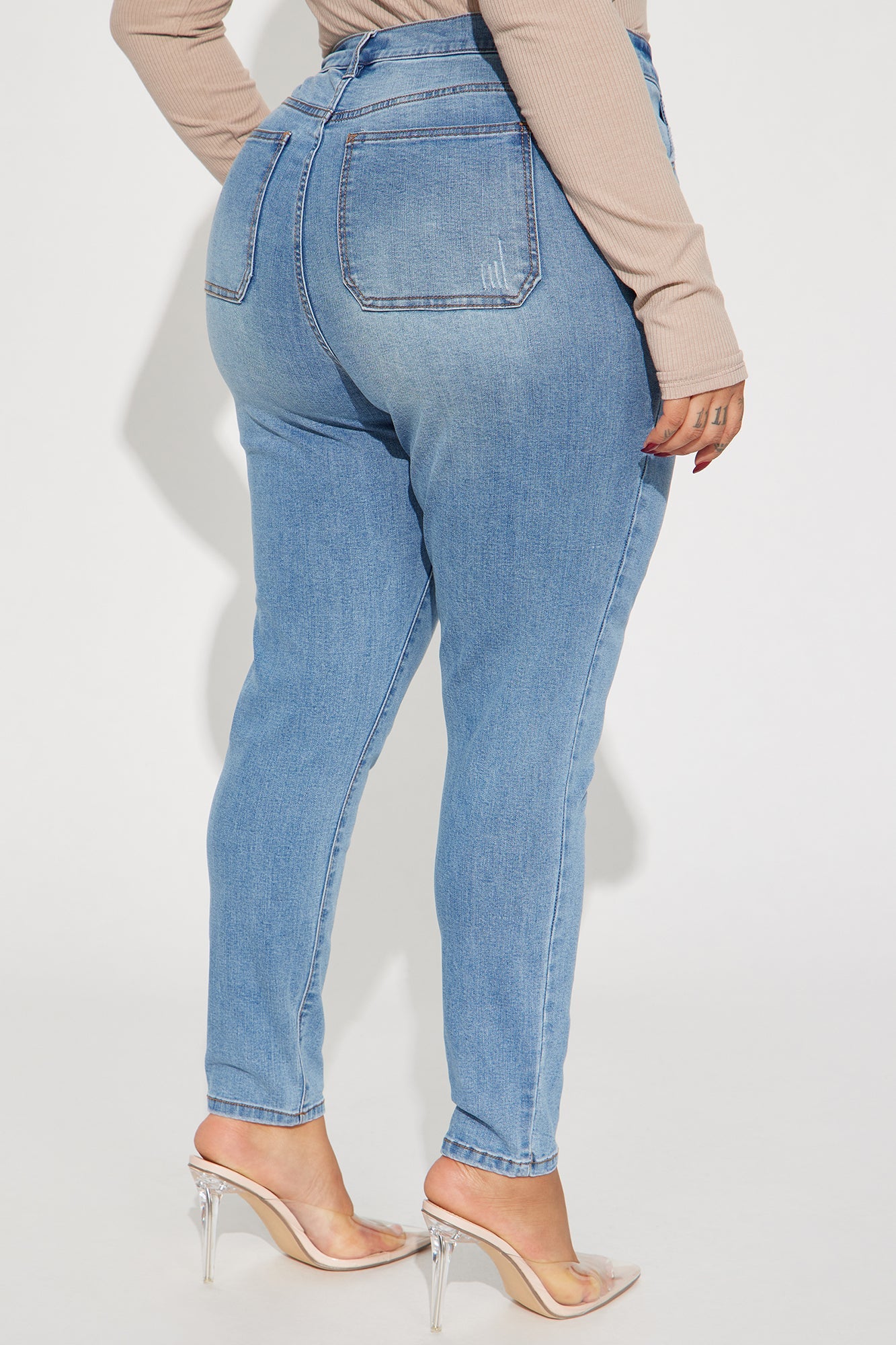 Nequita High Rise Skinny Jeans - Light Blue Wash