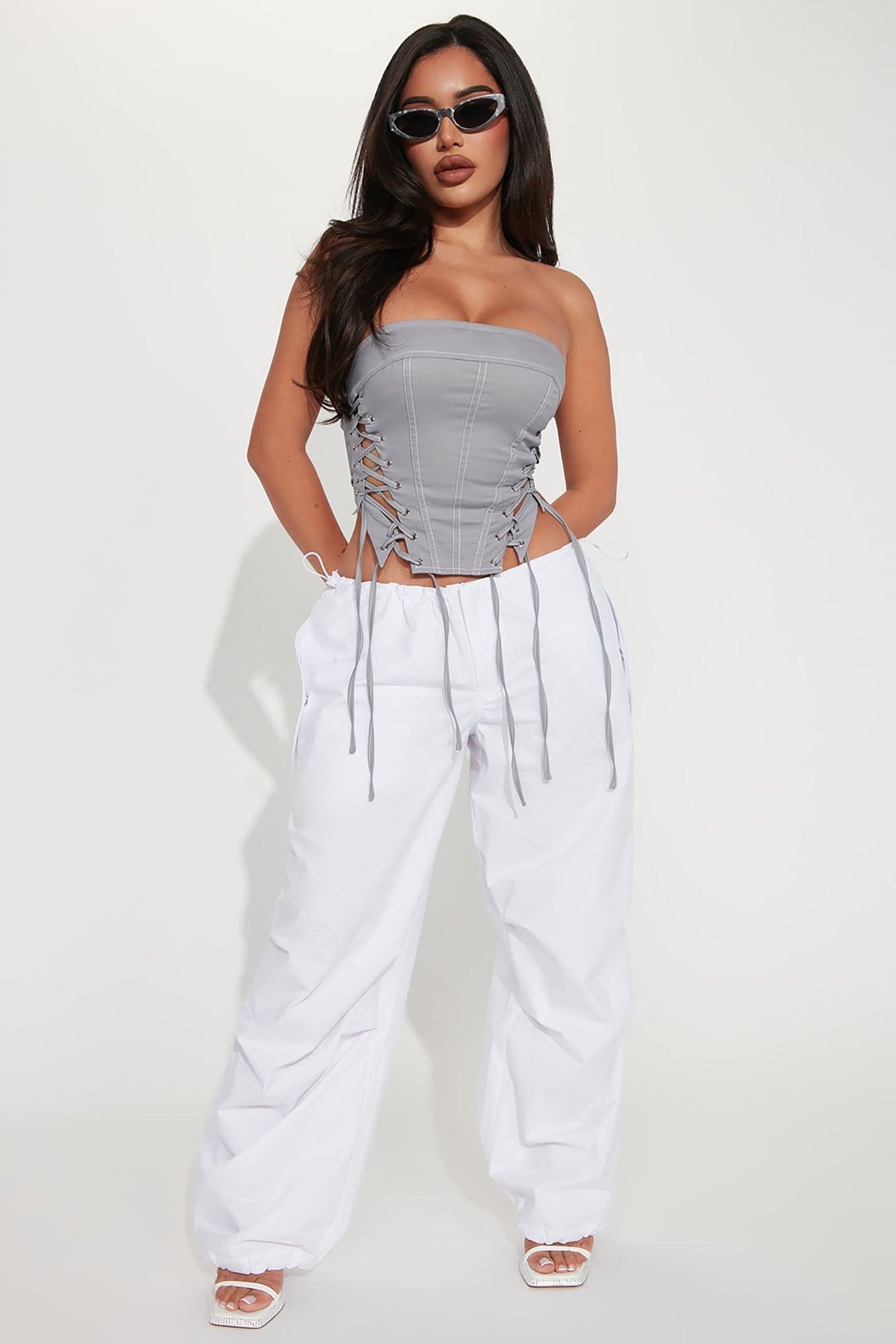 Madilyn Lace up Corset Top - Grey