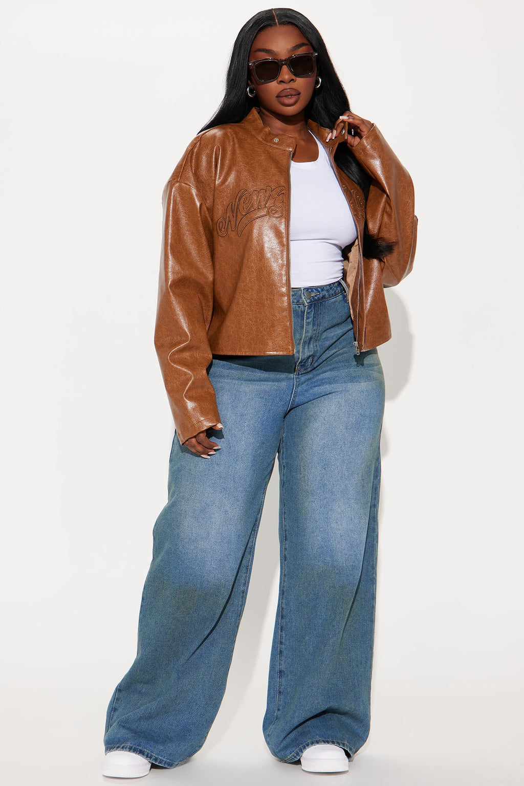 Around The City Faux Leather Jacket - Brown