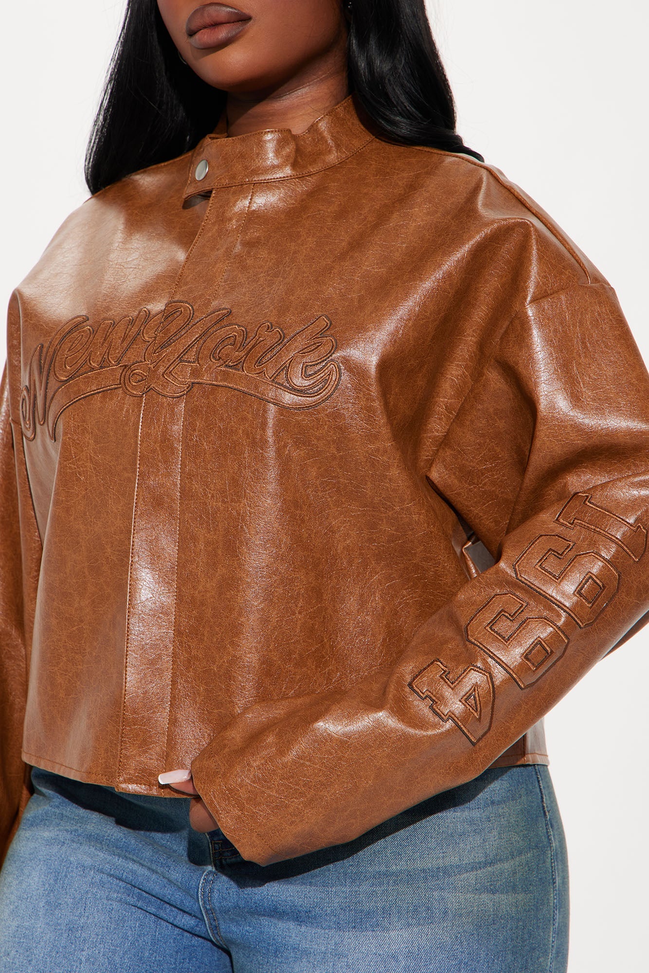 Around The City Faux Leather Jacket - Brown