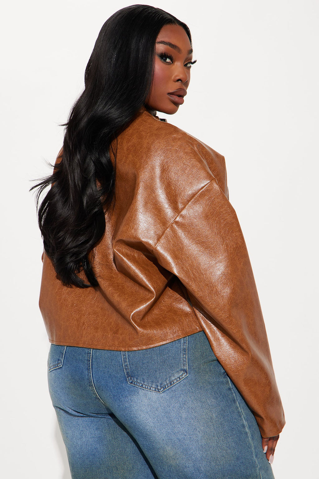 Around The City Faux Leather Jacket - Brown