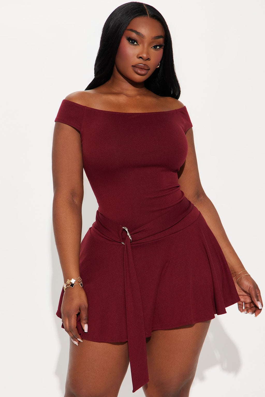 Zaya Off Shoulder Mini Dress - Wine