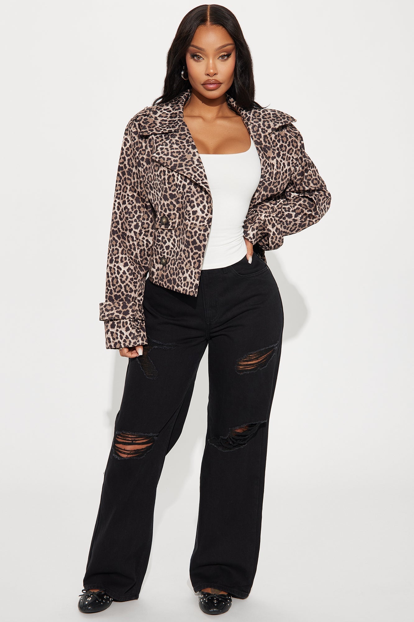 Serena Cropped Leopard Trench - Brown/combo