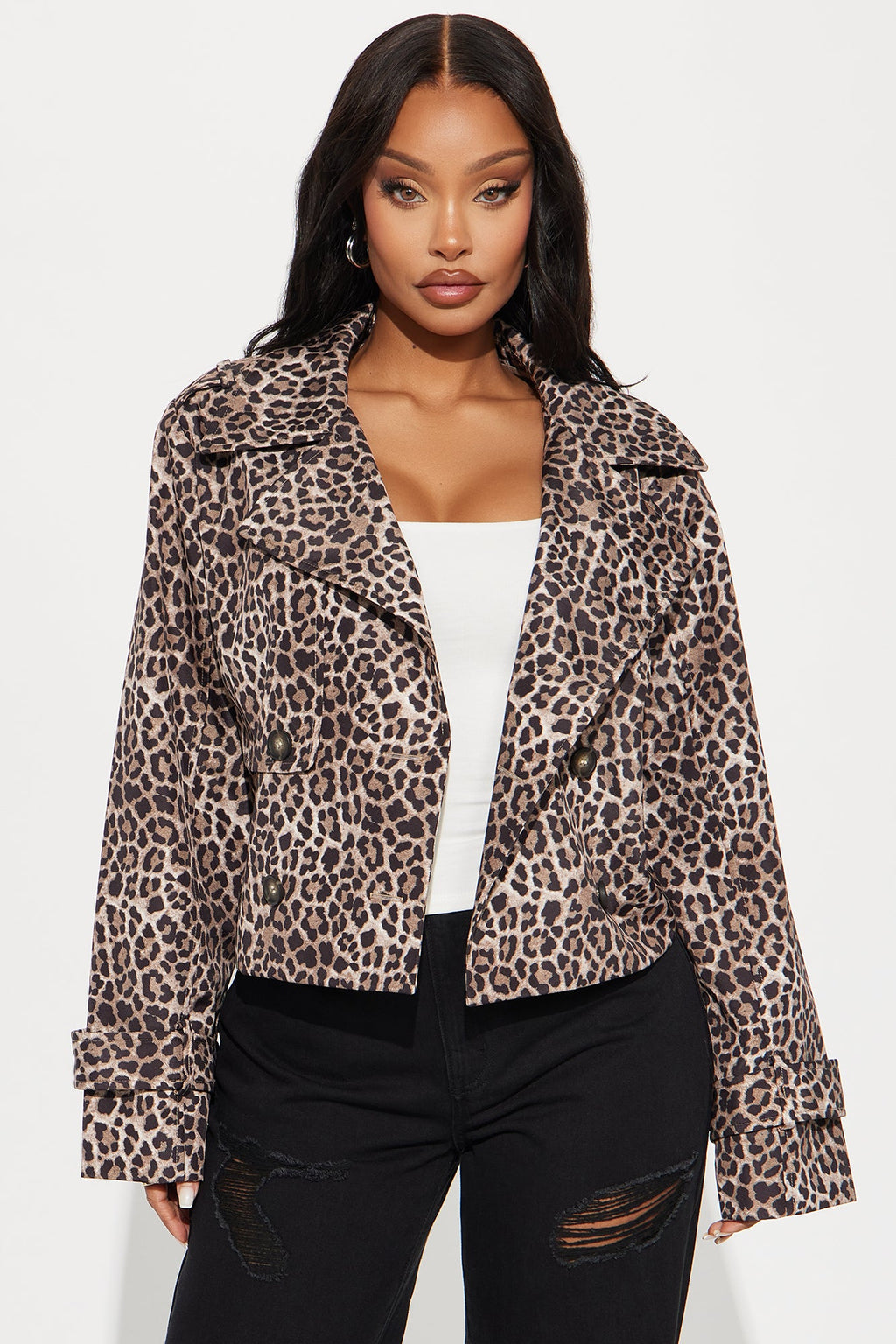 Serena Cropped Leopard Trench - Brown/combo