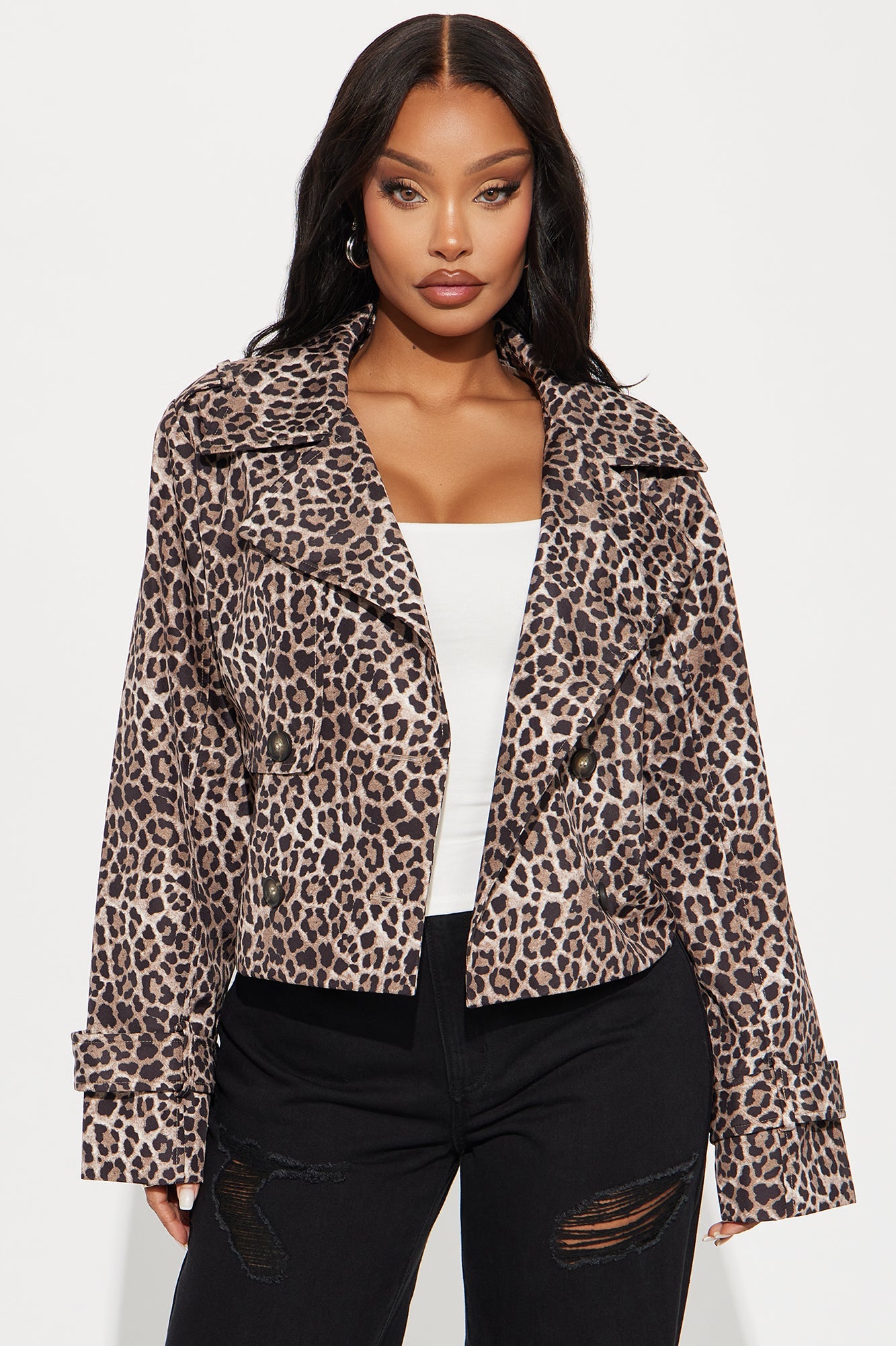 Serena Cropped Leopard Trench - Brown/combo