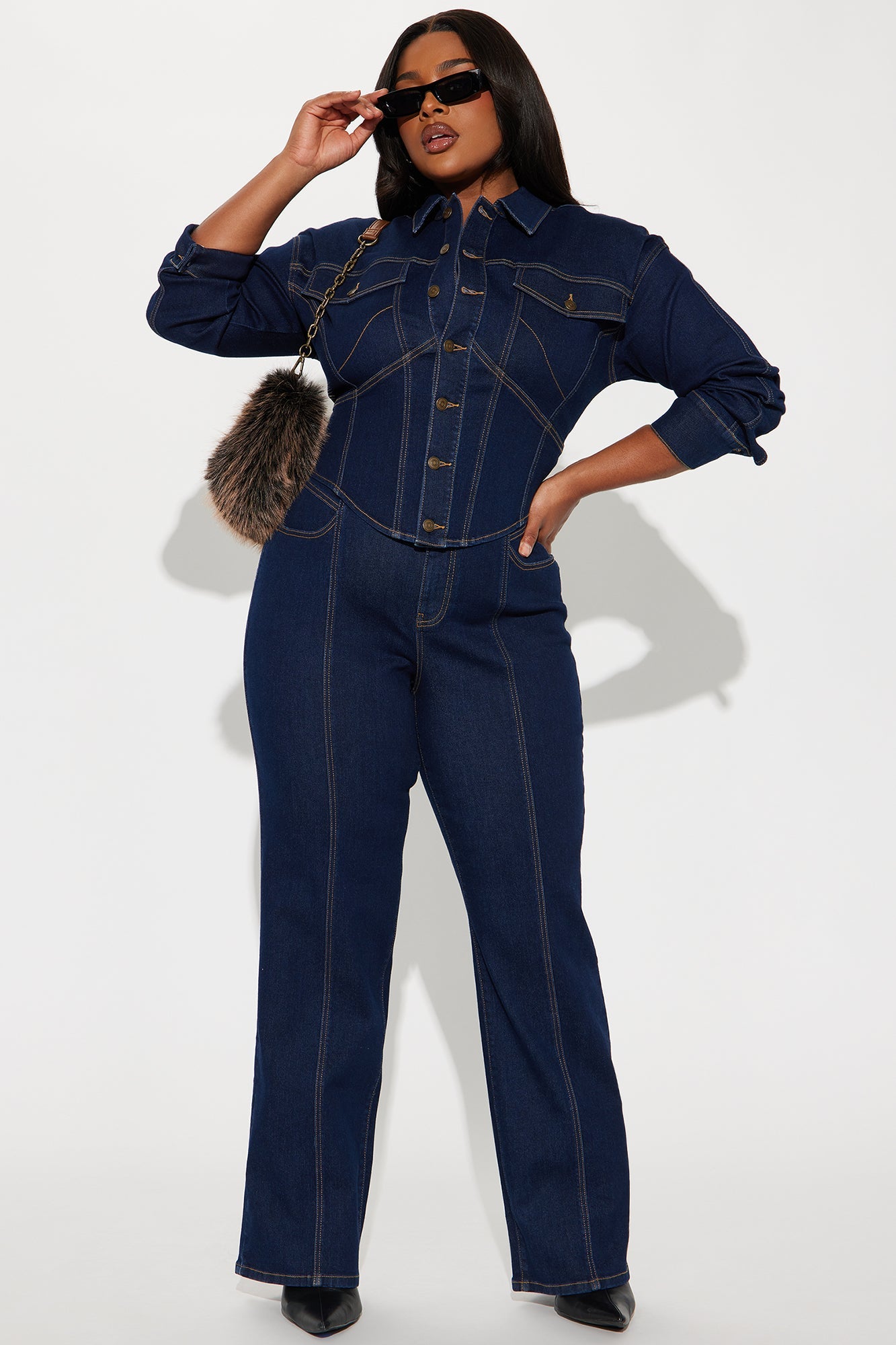 Nessa Denim Pant Set - Dark Wash