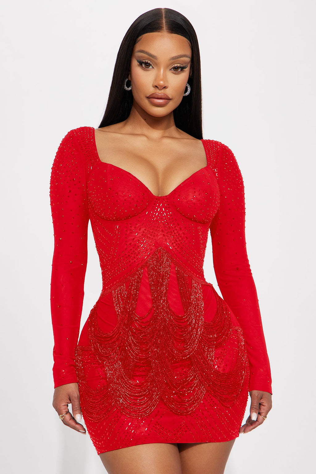 Celeste Rhinestone Mini Dress - Red