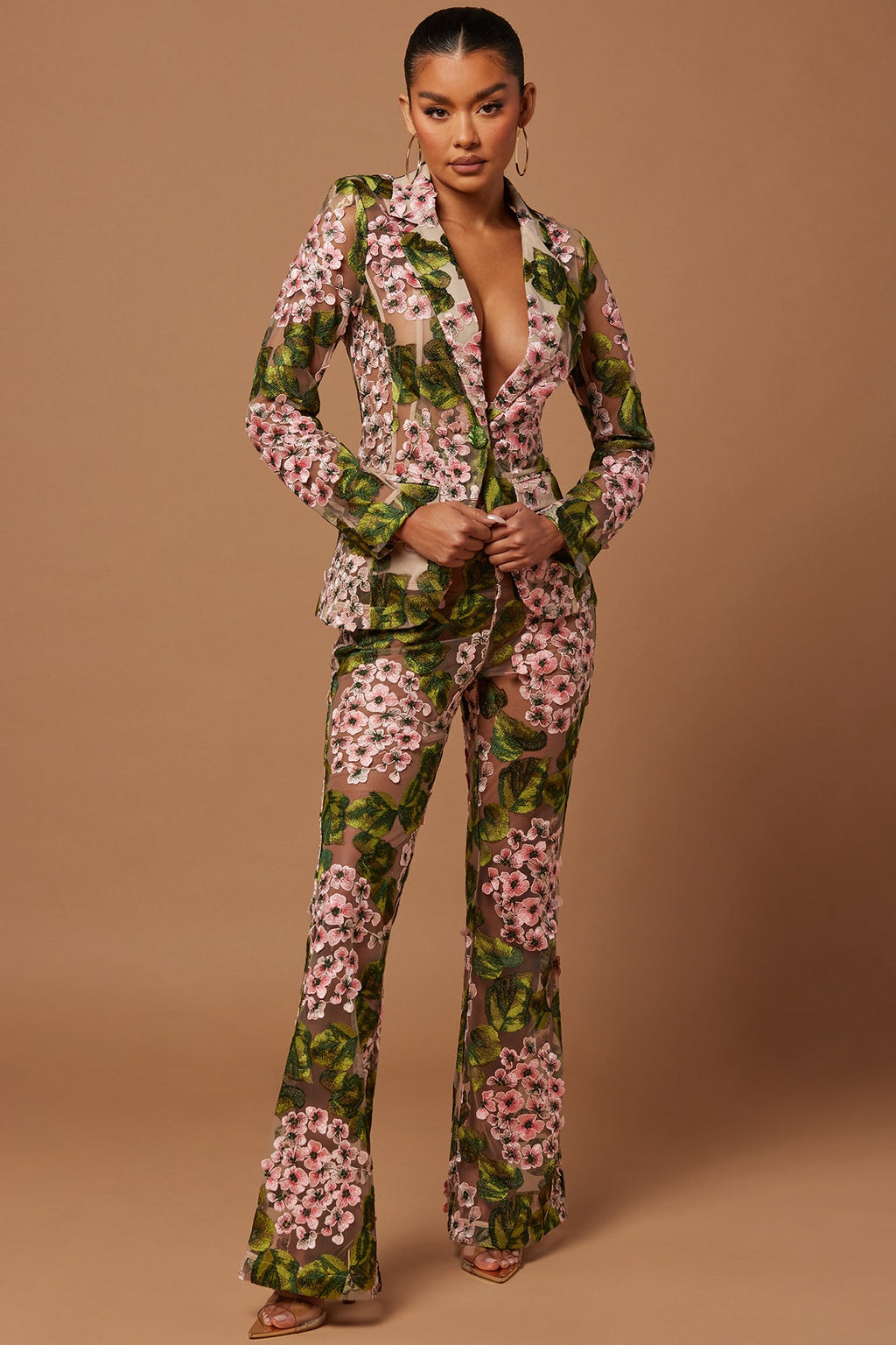 Elodie Floral Embroidered Blazer - Pink/combo